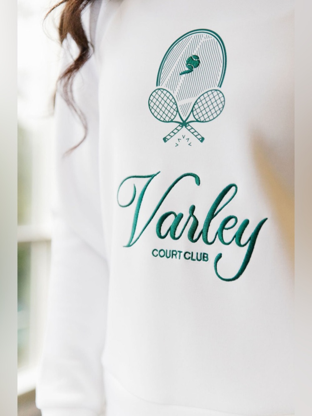 NWT Varley Rasco Namesake Sweat in White / Forest